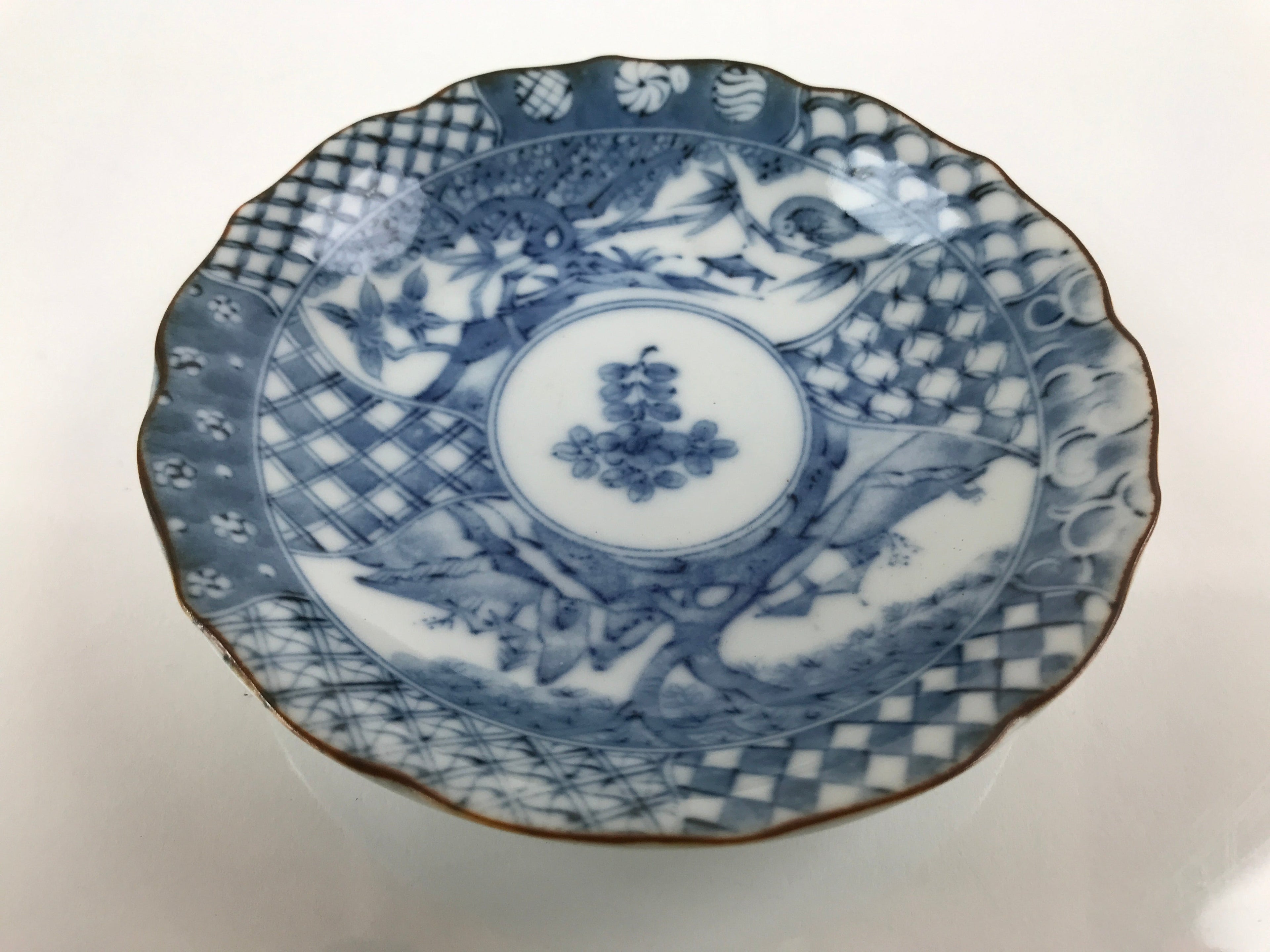 Japanese Porcelain Imari Small Plate Kozara Vtg Sometsuke Scenery Blue PY674