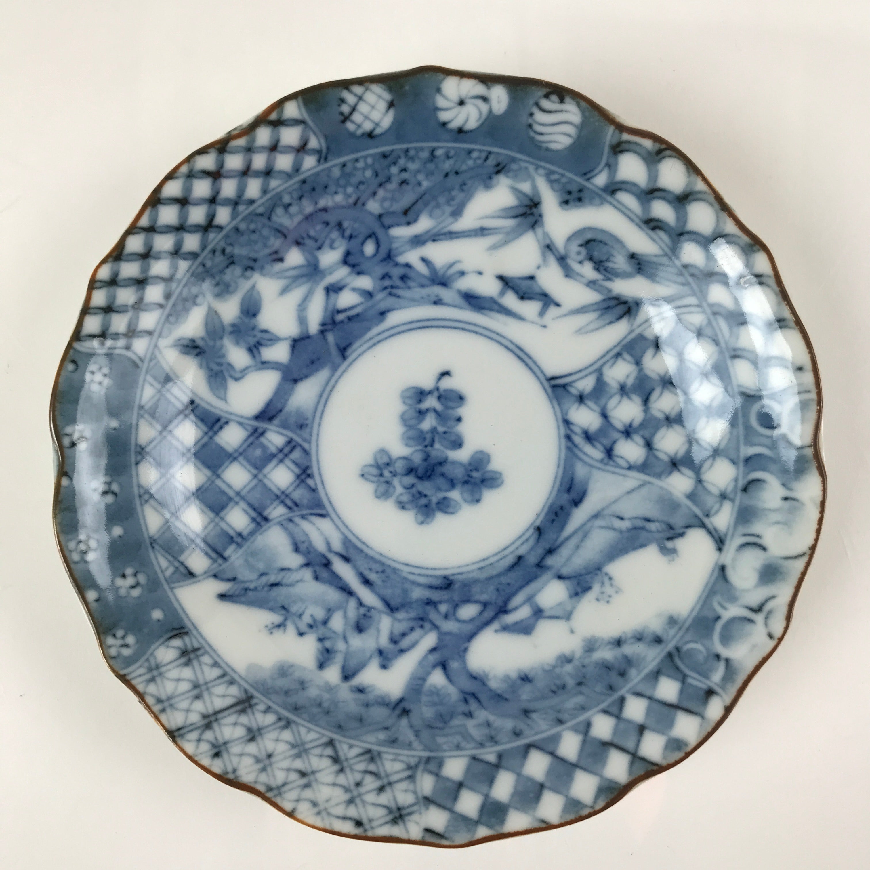 Japanese Porcelain Imari Small Plate Kozara Vtg Sometsuke Scenery Blue PY674