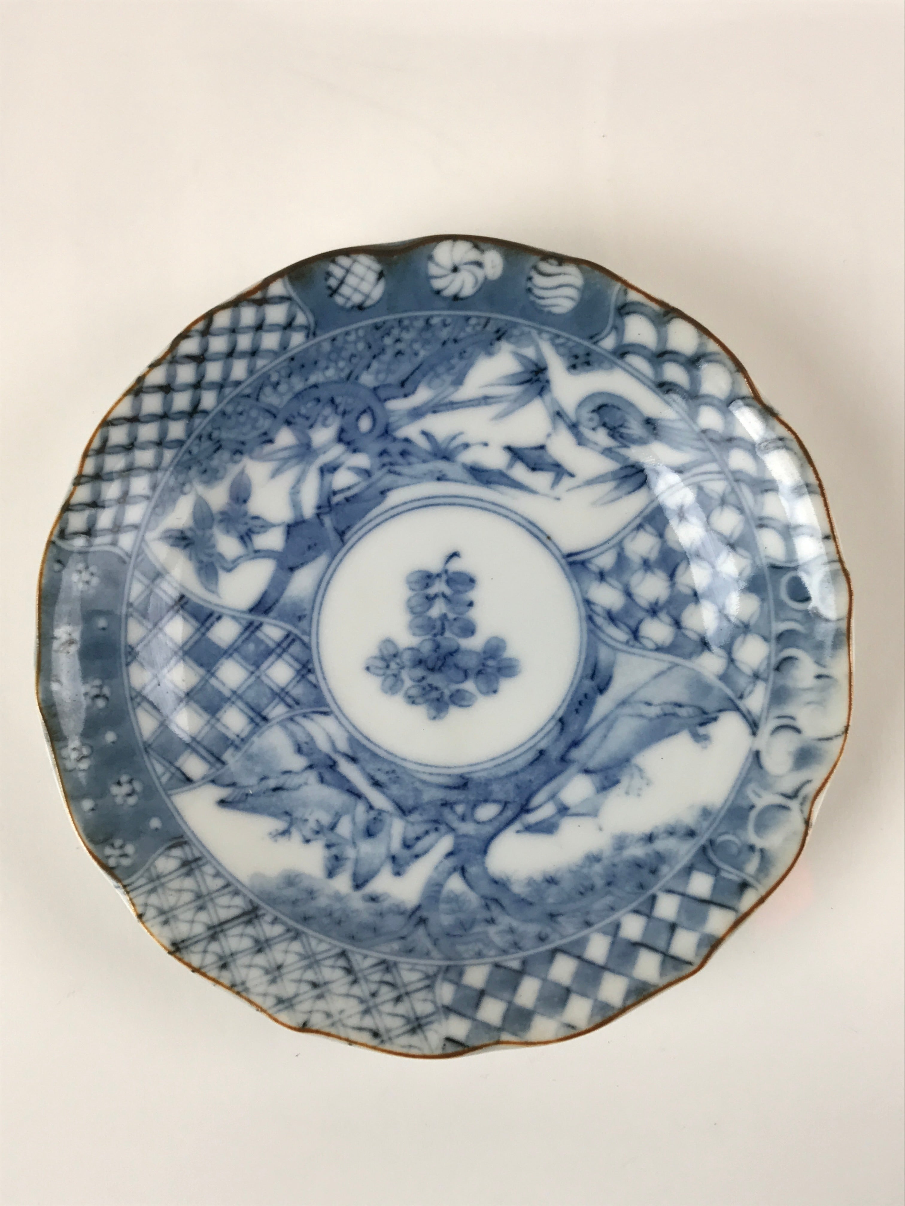 Japanese Porcelain Imari Small Plate Kozara Vtg Sometsuke Scenery Blue PY675