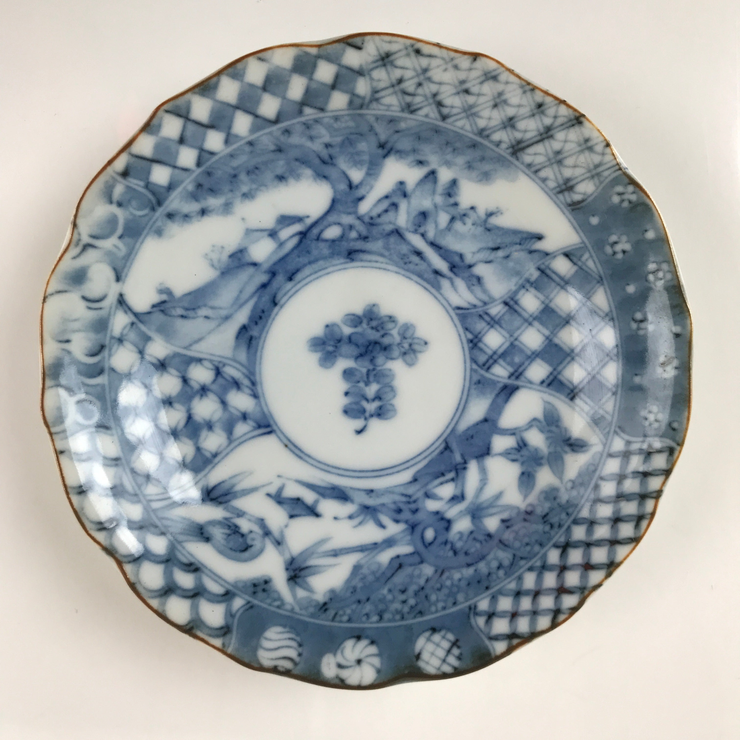 Japanese Porcelain Imari Small Plate Kozara Vtg Sometsuke Scenery Blue PY675