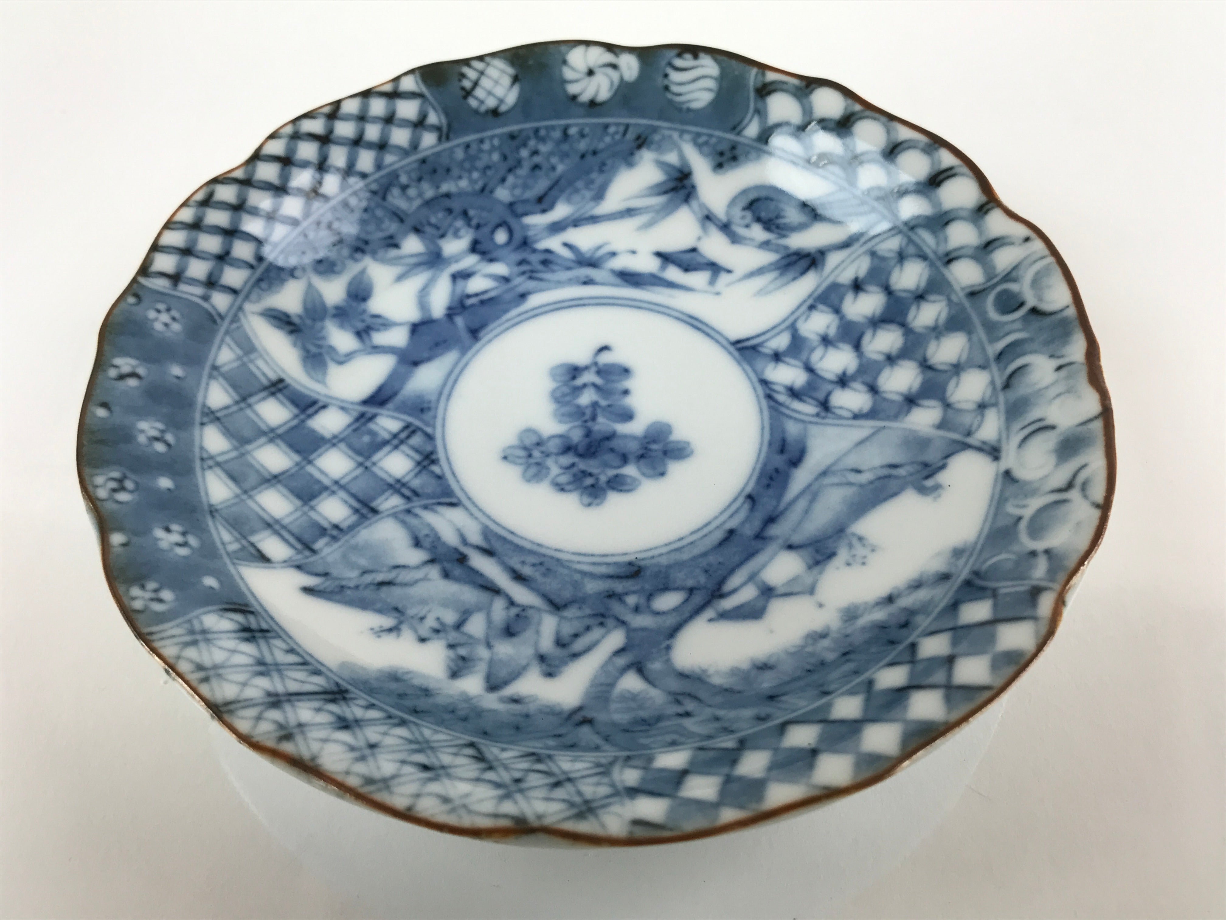 Japanese Porcelain Imari Small Plate Kozara Vtg Sometsuke Scenery Blue PY676