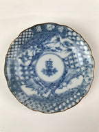Japanese Porcelain Imari Small Plate Kozara Vtg Sometsuke Scenery Blue PY678