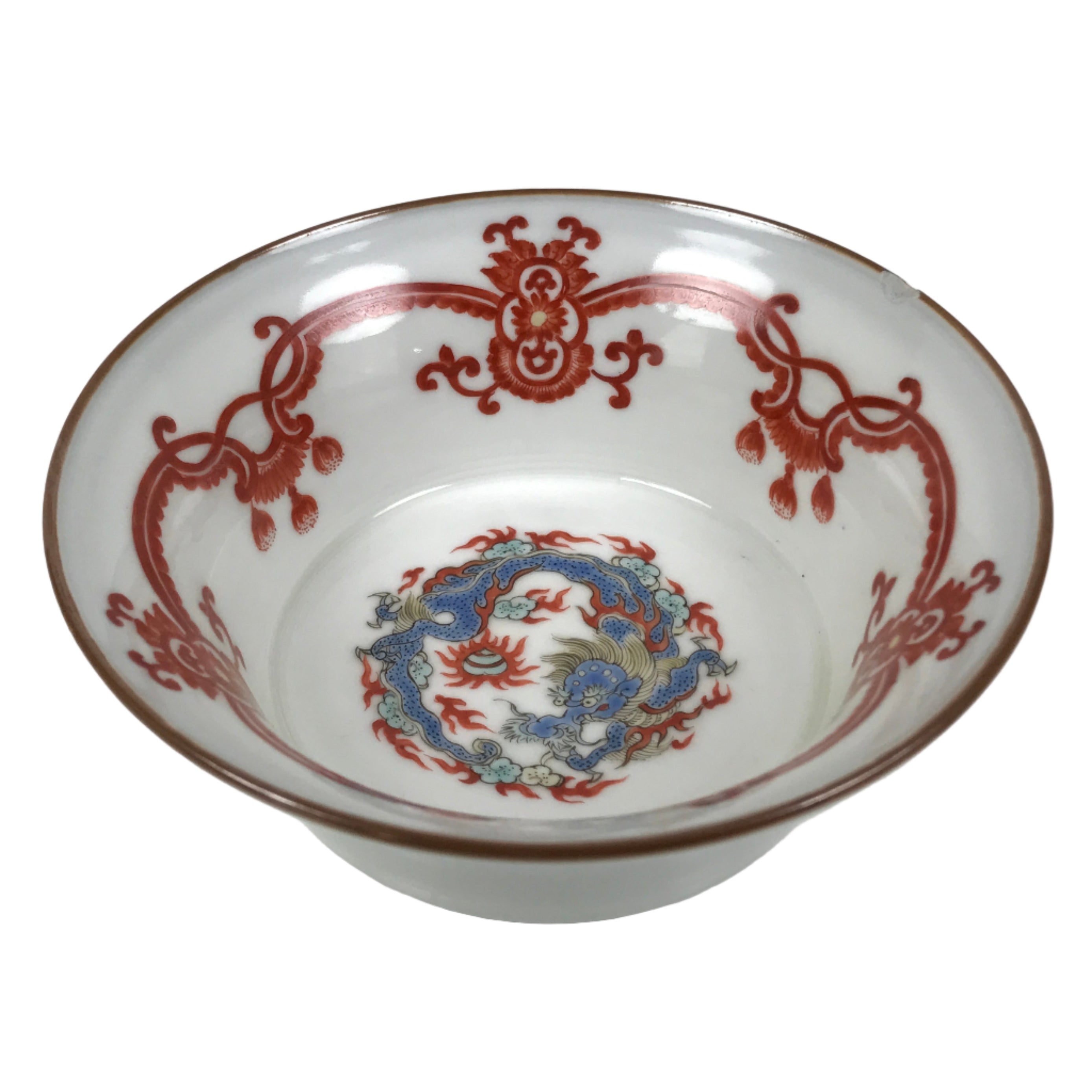 Japanese Porcelain Kakiemon Small Bowl Vtg Kobachi Blue Dragon Red Border Y484
