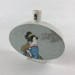 Japanese Porcelain Kikukawa Sake Bottle Utamaru Kitagawa Vtg Pottery Geisha TS49