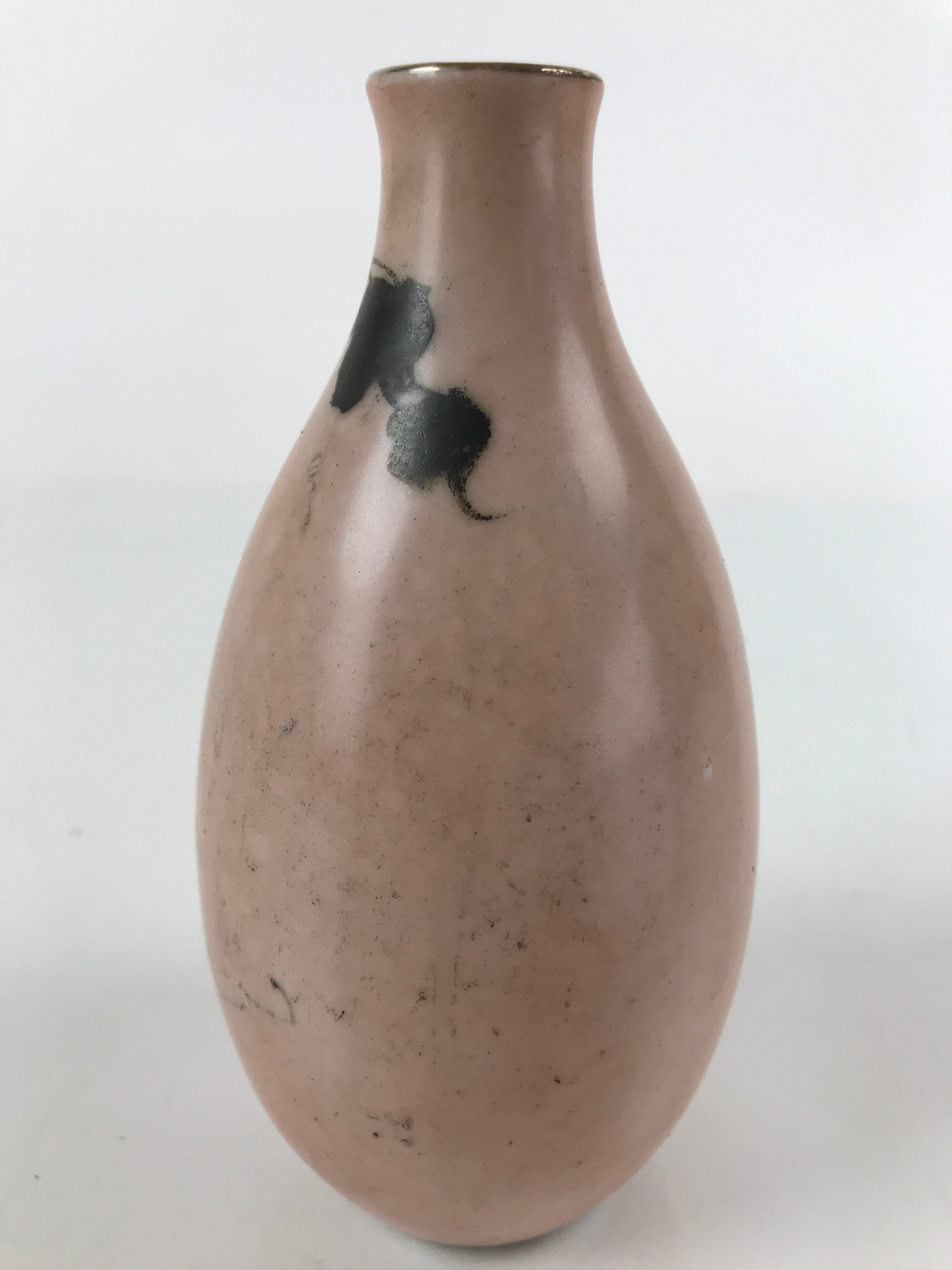 Japanese Porcelain Kutani Ware Sake Bottle Tokkuri Vtg Black Vines Pink TS660