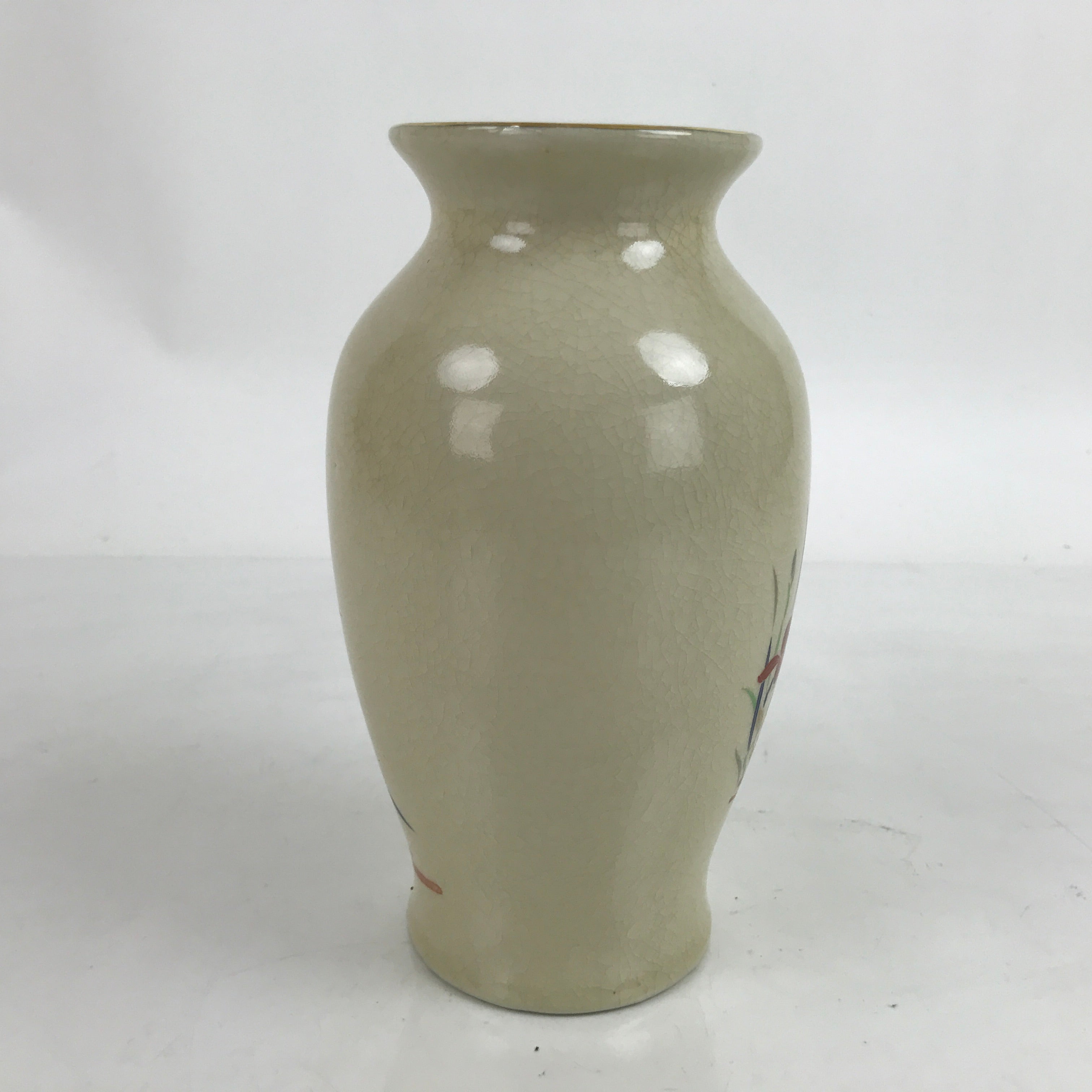 Japanese Porcelain Kyo Ware Flower Vase Vtg Ikebana Kabin Beige Iris Ayame FK124