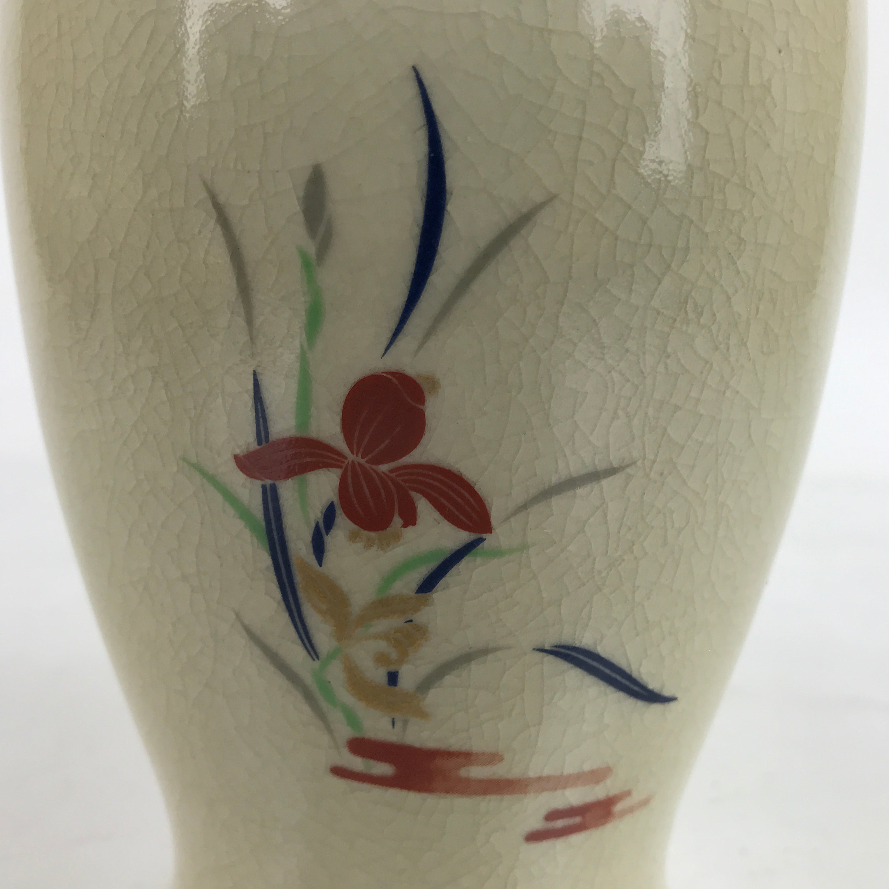 Japanese Porcelain Kyo Ware Flower Vase Vtg Ikebana Kabin Beige Iris Ayame FK124