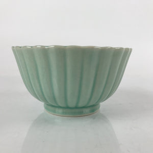 Japanese Porcelain Large Bowl Vtg Chrysanthemum Flower Shape Celadon PY903