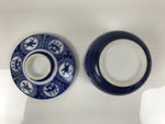 Japanese Porcelain Lidded Bowl Mushiwan Vtg White Blue Horse Boat Sometsuke Y454