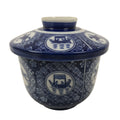 Japanese Porcelain Lidded Bowl Mushiwan Vtg White Blue Horse Boat Sometsuke Y454