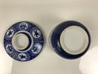 Japanese Porcelain Lidded Bowl Mushiwan Vtg White Blue Horse Boat Sometsuke Y455