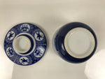 Japanese Porcelain Lidded Bowl Mushiwan Vtg White Blue Horse Boat Sometsuke Y455