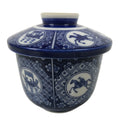 Japanese Porcelain Lidded Bowl Mushiwan Vtg White Blue Horse Boat Sometsuke Y455
