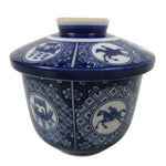 Japanese Porcelain Lidded Bowl Mushiwan Vtg White Blue Horse Boat Sometsuke Y455
