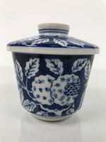 Japanese Porcelain Lidded Bowl Mushiwan White Blue Leaf Floral Sometsuke Y456