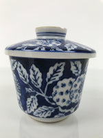 Japanese Porcelain Lidded Bowl Mushiwan White Blue Leaf Floral Sometsuke Y456