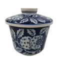 Japanese Porcelain Lidded Bowl Mushiwan White Blue Leaf Floral Sometsuke Y456