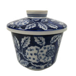 Japanese Porcelain Lidded Bowl Mushiwan White Blue Leaf Floral Sometsuke Y456