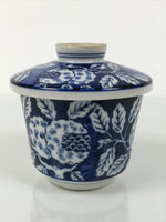 Japanese Porcelain Lidded Bowl Mushiwan White Blue Leaf Floral Sometsuke Y457