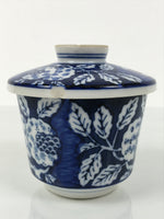 Japanese Porcelain Lidded Bowl Mushiwan White Blue Leaf Floral Sometsuke Y457