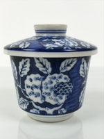 Japanese Porcelain Lidded Bowl Mushiwan White Blue Leaf Floral Sometsuke Y457