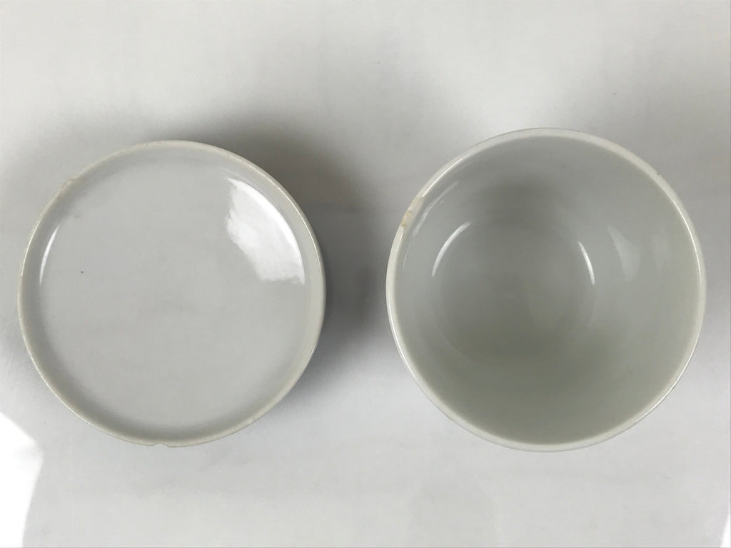Japanese Porcelain Lidded Bowl Mushiwan White Blue Leaf Floral Sometsuke Y457