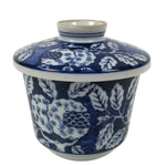 Japanese Porcelain Lidded Bowl Mushiwan White Blue Leaf Floral Sometsuke Y457