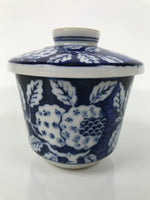 Japanese Porcelain Lidded Bowl Mushiwan White Blue Leaf Floral Sometsuke Y458