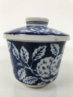 Japanese Porcelain Lidded Bowl Mushiwan White Blue Leaf Floral Sometsuke Y458