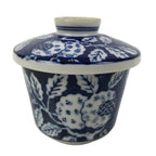 Japanese Porcelain Lidded Bowl Mushiwan White Blue Leaf Floral Sometsuke Y458