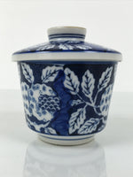 Japanese Porcelain Lidded Bowl Mushiwan White Blue Leaf Floral Sometsuke Y459