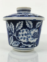 Japanese Porcelain Lidded Bowl Mushiwan White Blue Leaf Floral Sometsuke Y459