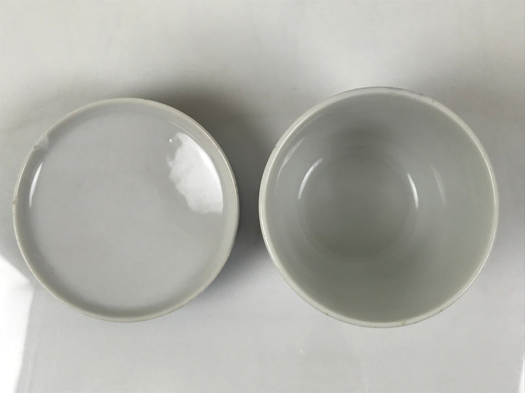 Japanese Porcelain Lidded Bowl Mushiwan White Blue Leaf Floral Sometsuke Y459