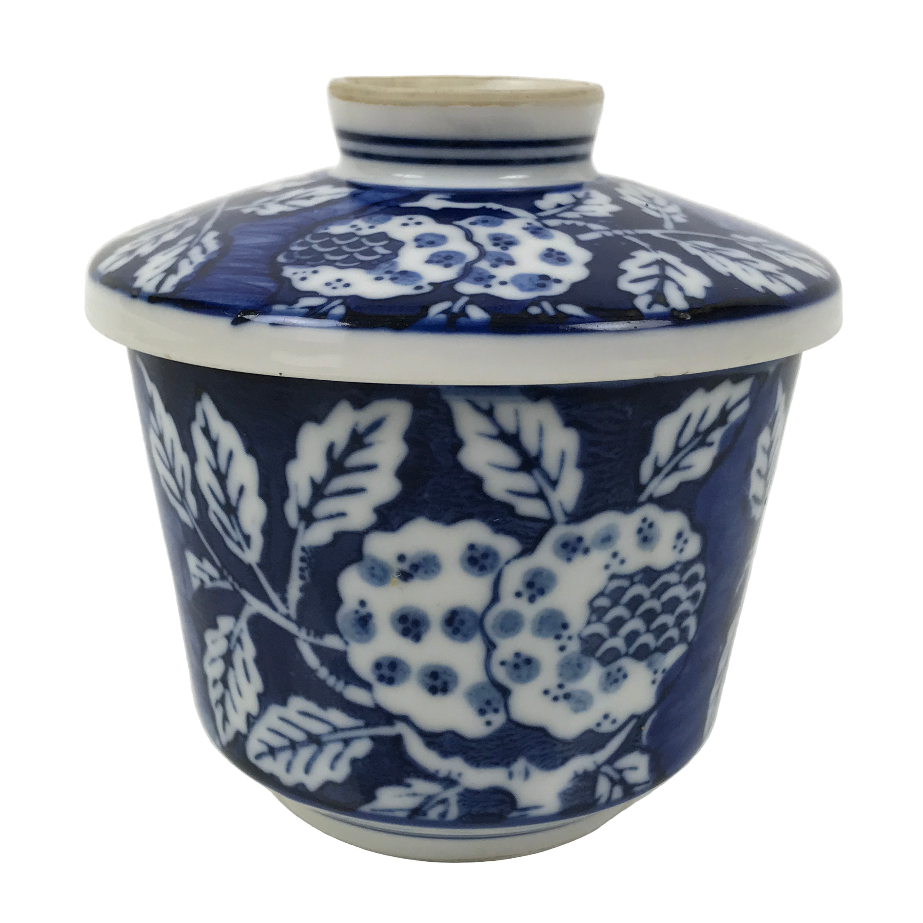 Japanese Porcelain Lidded Bowl Mushiwan White Blue Leaf Floral Sometsuke Y459