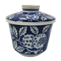 Japanese Porcelain Lidded Bowl Mushiwan White Blue Leaf Floral Sometsuke Y459