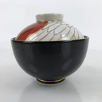 Japanese Porcelain Lidded Bowl Owan Vtg Kyo Yaki Kiyomizu Yaki Crane Black PX754