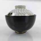 Japanese Porcelain Lidded Bowl Owan Vtg Kyo Yaki Kiyomizu Yaki Crane Black PX754