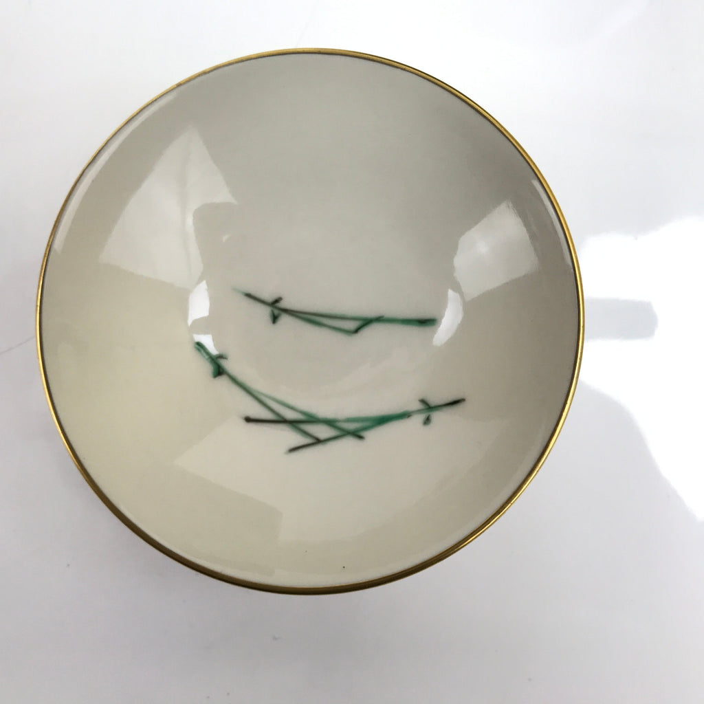 Japanese Porcelain Lidded Bowl Owan Vtg Kyo Yaki Kiyomizu Yaki Crane Black PX754