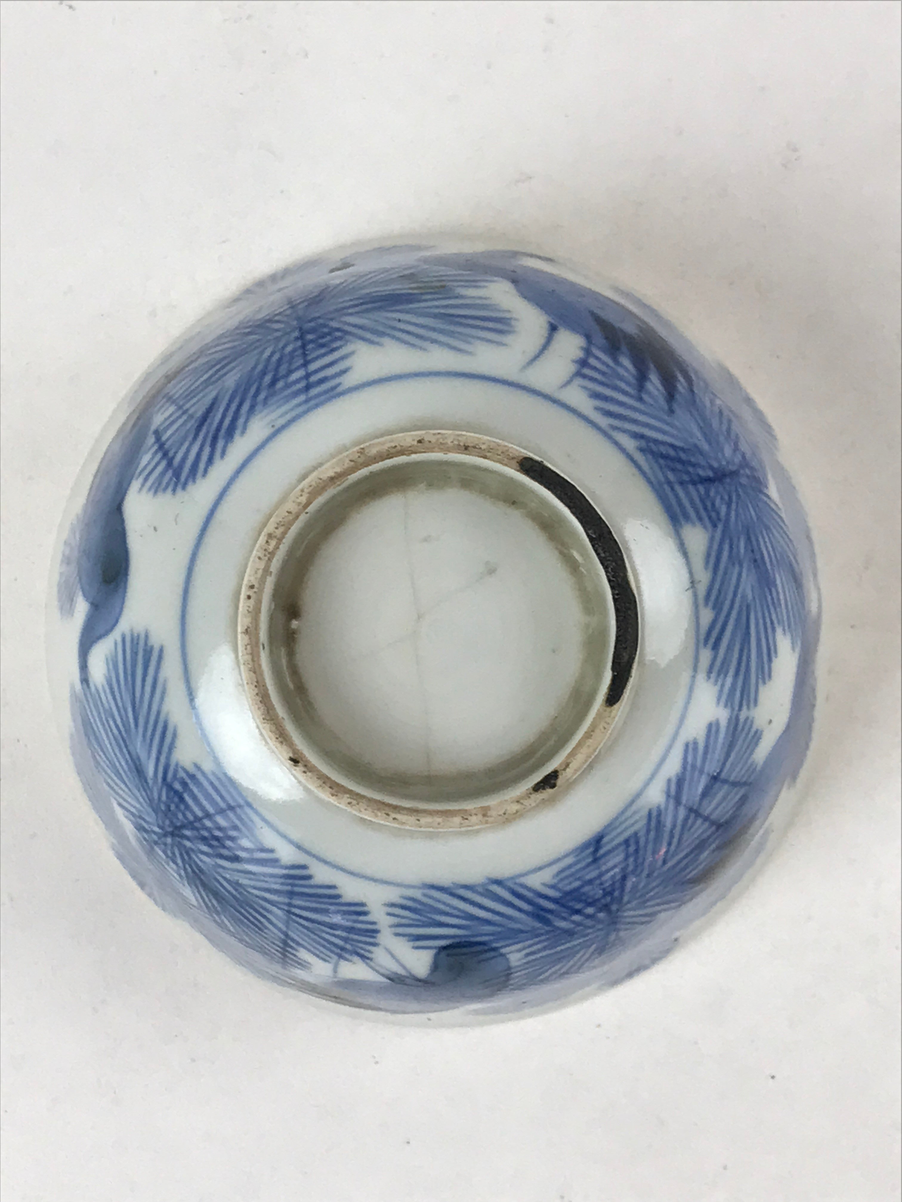 Japanese Porcelain Lidded Bowl Vtg Blue Birds Foliage Pottery Chawan PY495