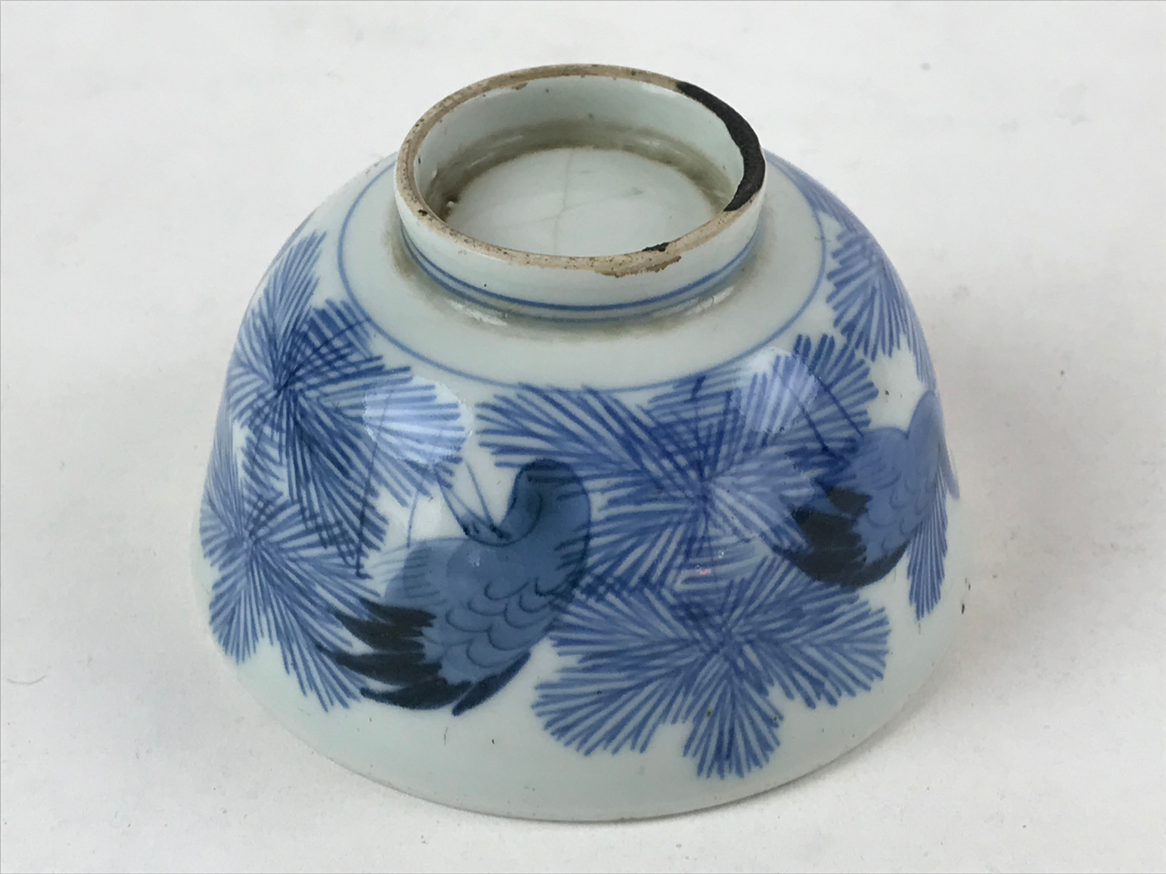 Japanese Porcelain Lidded Bowl Vtg Blue Birds Foliage Pottery Chawan PY495