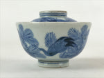 Japanese Porcelain Lidded Bowl Vtg Blue Birds Foliage Pottery Chawan PY495