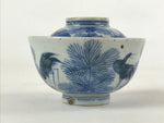 Japanese Porcelain Lidded Bowl Vtg Chawan Pottery Blue Birds Foliage PY498