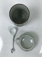 Japanese Porcelain Lidded Cup w/Spoon Pink Cherry Blossom Blue Container Y488
