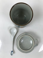 Japanese Porcelain Lidded Cup w/Spoon Pink Cherry Blossom Blue Container Y489