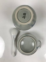 Japanese Porcelain Lidded Cup w/Spoon Pink Cherry Blossom Blue Container Y490