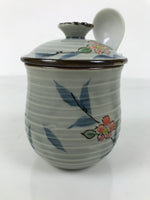 Japanese Porcelain Lidded Cup w/Spoon Pink Cherry Blossom Blue Container Y491