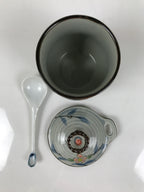 Japanese Porcelain Lidded Cup w/Spoon Pink Cherry Blossom Blue Container Y491