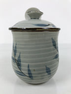 Japanese Porcelain Lidded Cup w/Spoon Pink Cherry Blossom Blue Container Y492