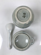 Japanese Porcelain Lidded Cup w/Spoon Pink Cherry Blossom Blue Container Y492