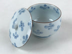 Japanese Porcelain Lidded Teacup Chawan Vtg Blue Flowers Pottery Yunomi TC386